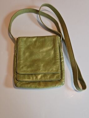 Hobo Green Leather Crossbody Bag Multiple Pockets Magnetic Closures